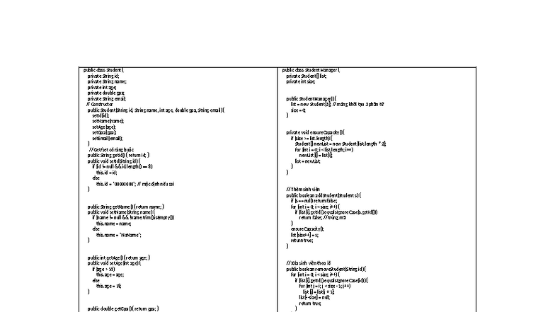 Java Class Implementation: Student and StudentManager Overview - Studocu