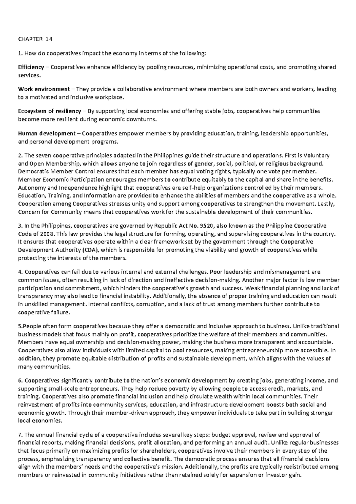 CHAPTER 14: The Role of Cooperatives in Economic Development - Studocu
