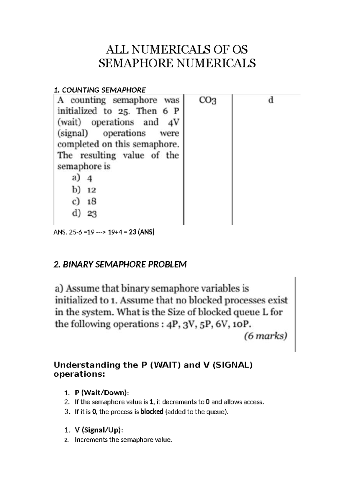 OS Semaphore Numerical Problems and Solutions - Studocu