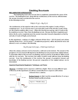 Limiting Reactants with lab notebook report (completed) - Filtrate ...