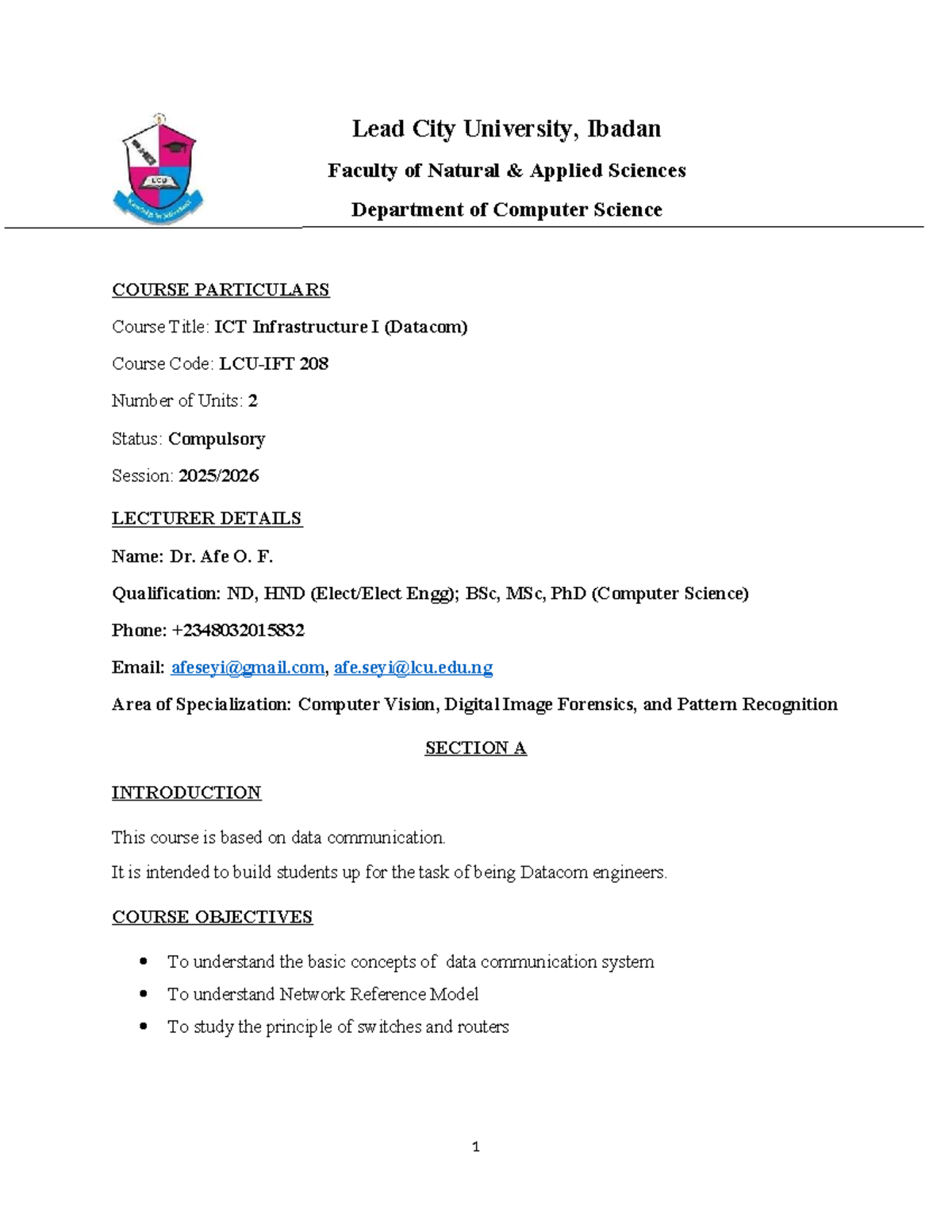 IFT 208 ICT Infrastructure I Courseware 2025-2026 - Studocu