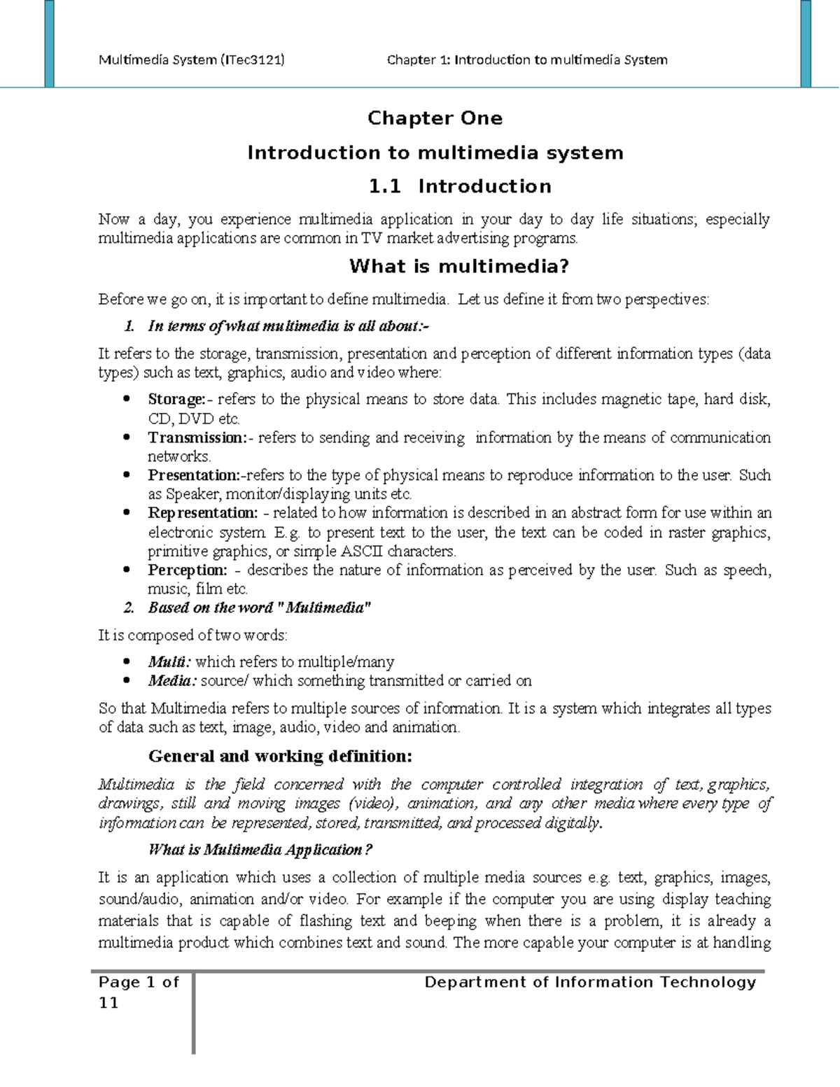 Multimedia System (ITec3121) Chapter 1: Intro to Multimedia Concepts ...