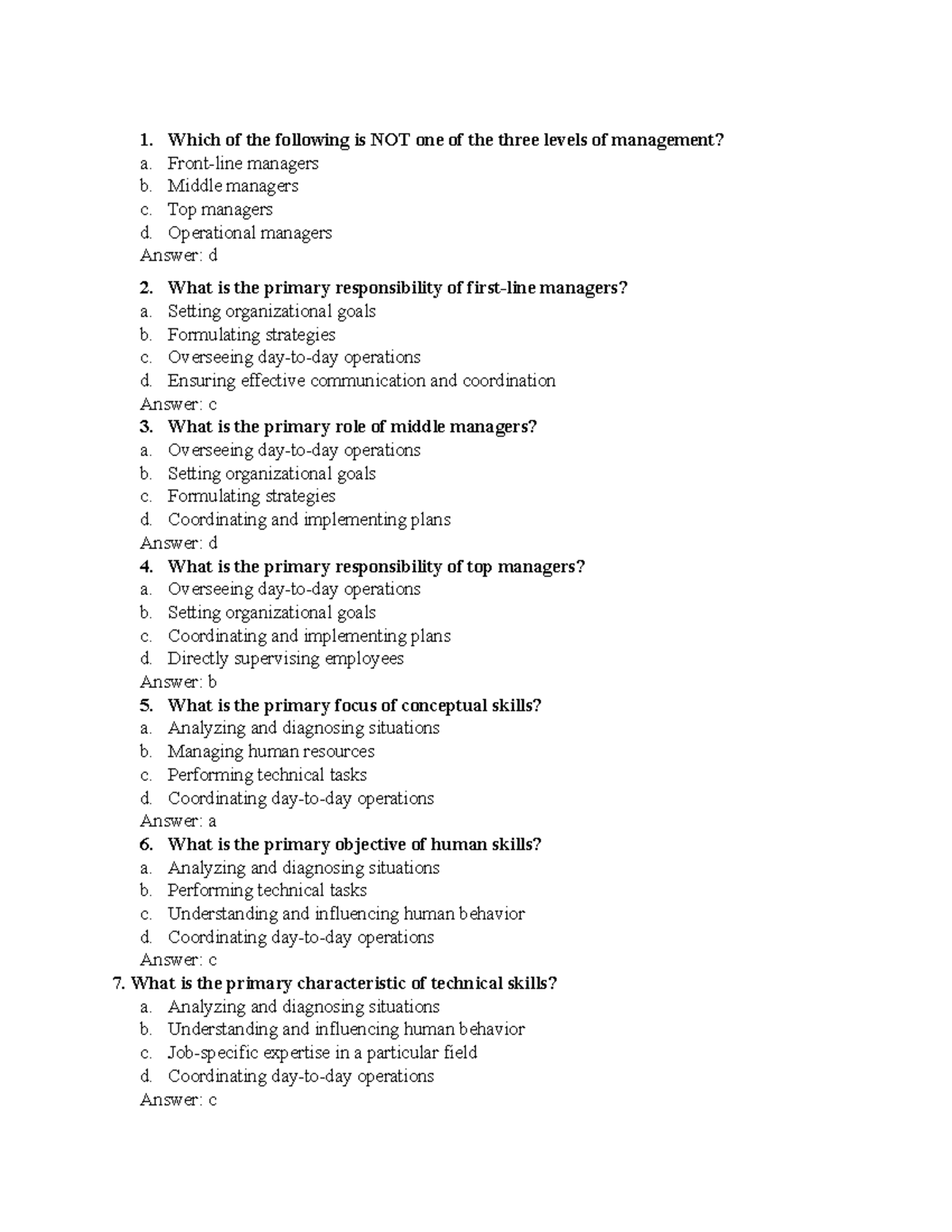 Management Skills Test - Chapter 1 Overview and Questions - Studocu