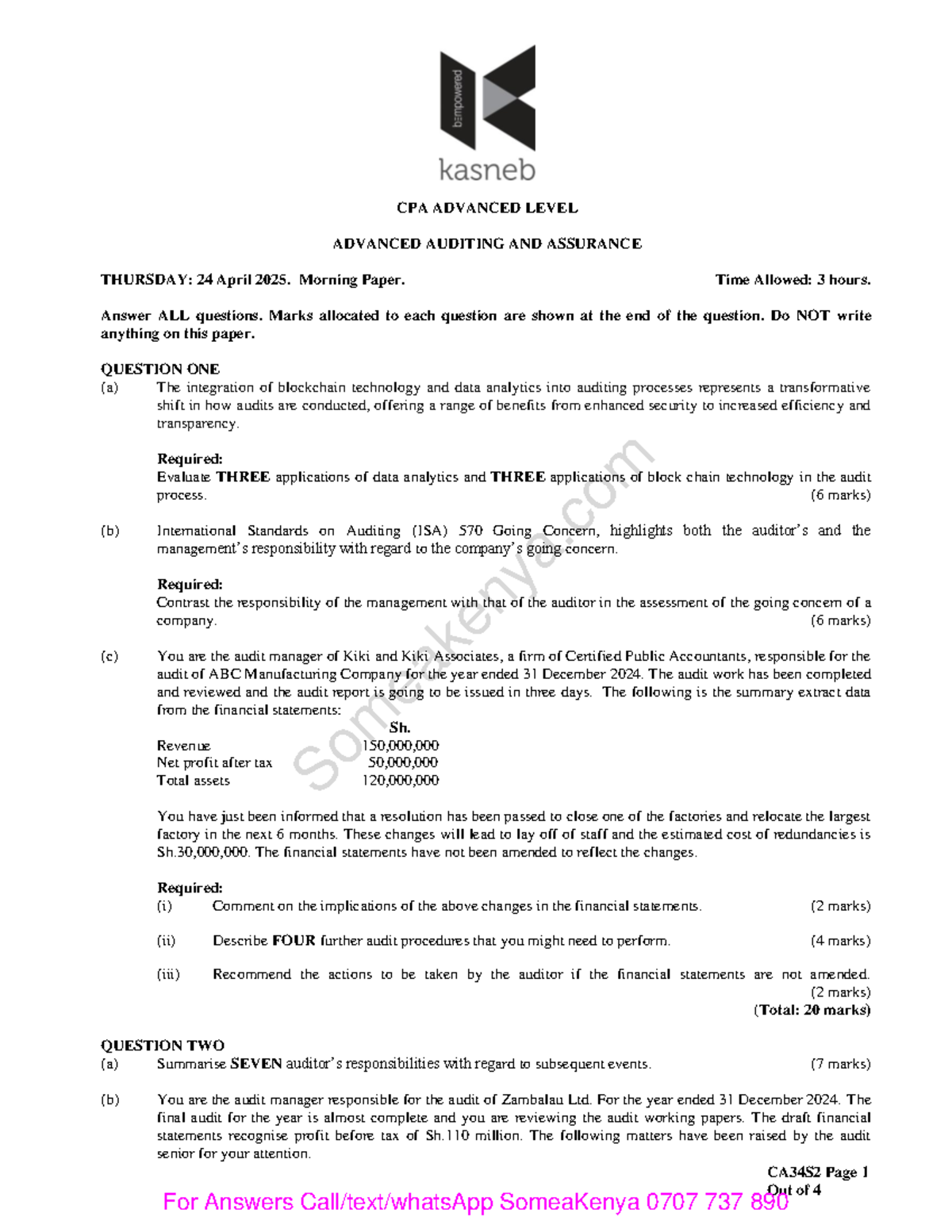 AAA 2015 - Apr 2025 Past Papers-1-4 - Someakenya CA34S2 Page 1 Out of 4 ...
