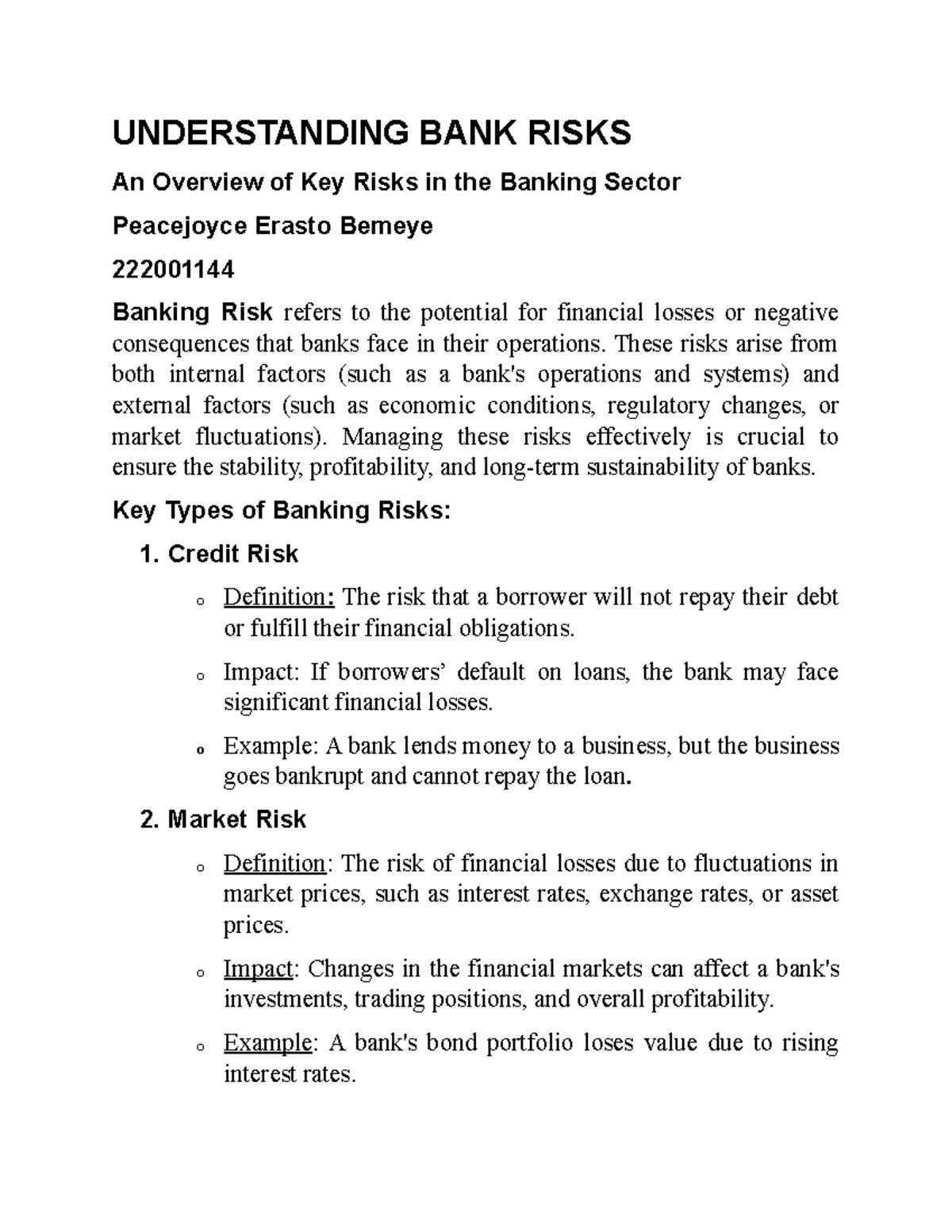 Commercial Banking Project - UNDERSTANDING BANK RISKS An Overview of ...