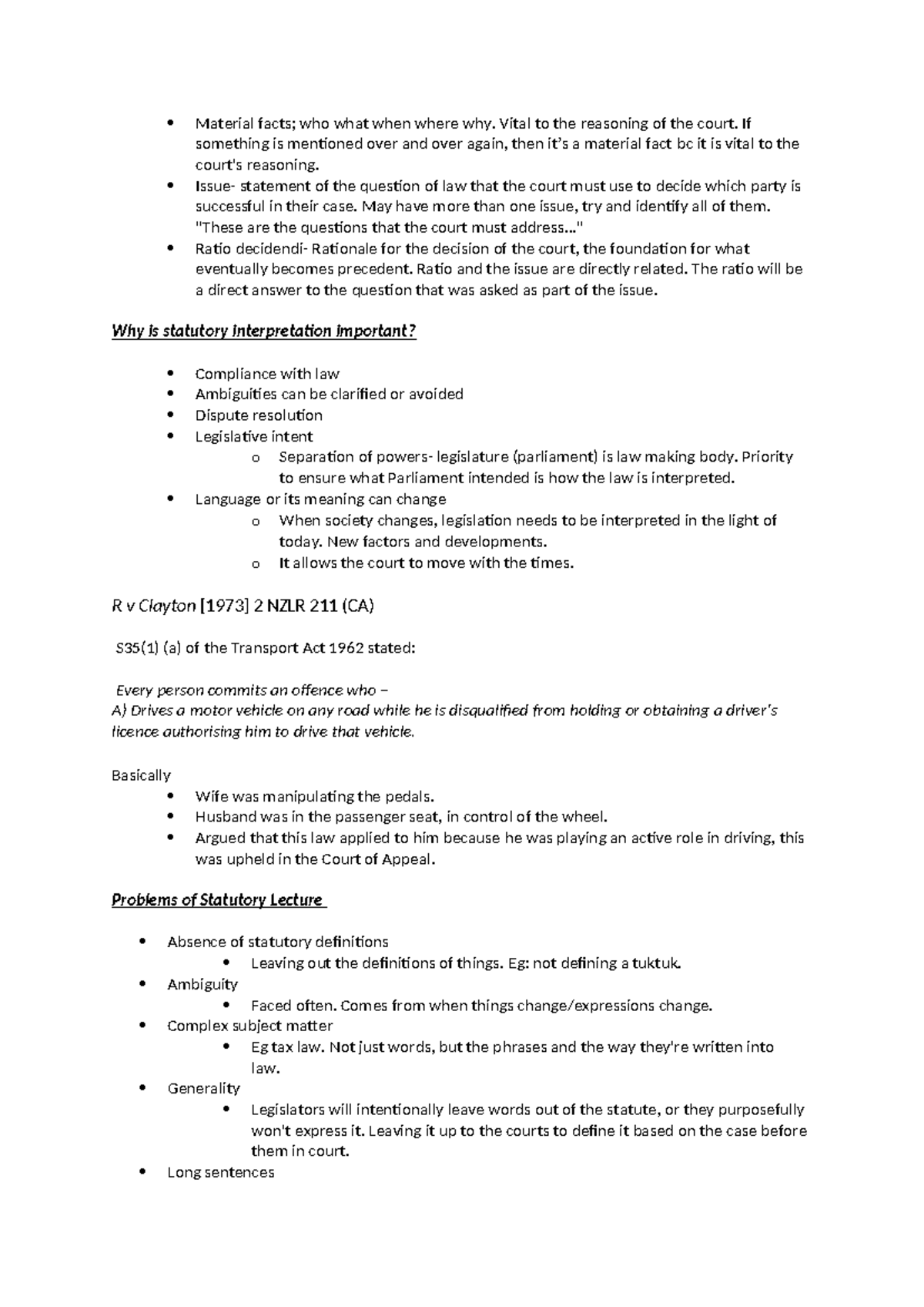 Statutory Interpretation Notes: Key Concepts and Case Analysis - Studocu