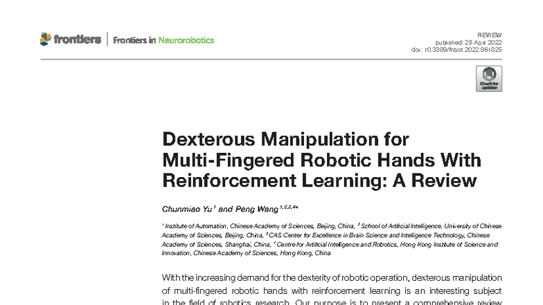 REVIEW: Dexterous Manipulation for Robotic Hands Using RL (FNBOT-16 ...