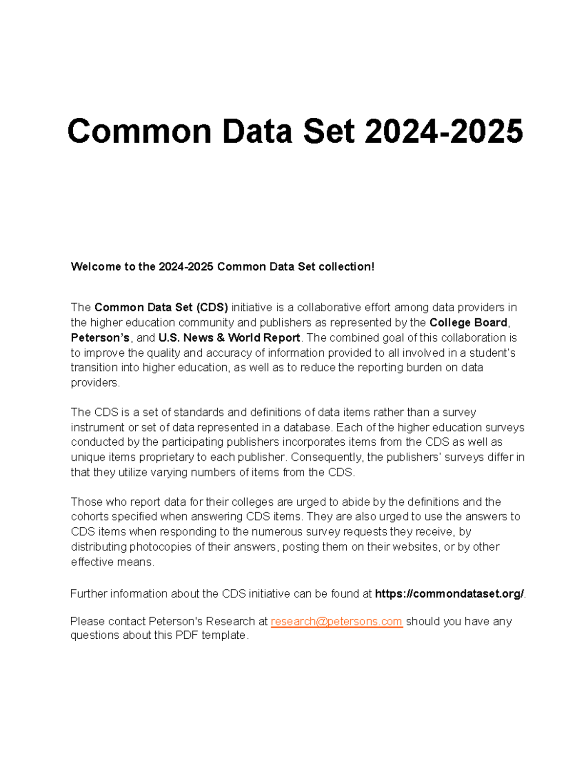 Common Data Set (CDS) 2024-2025 Template Overview - Studocu