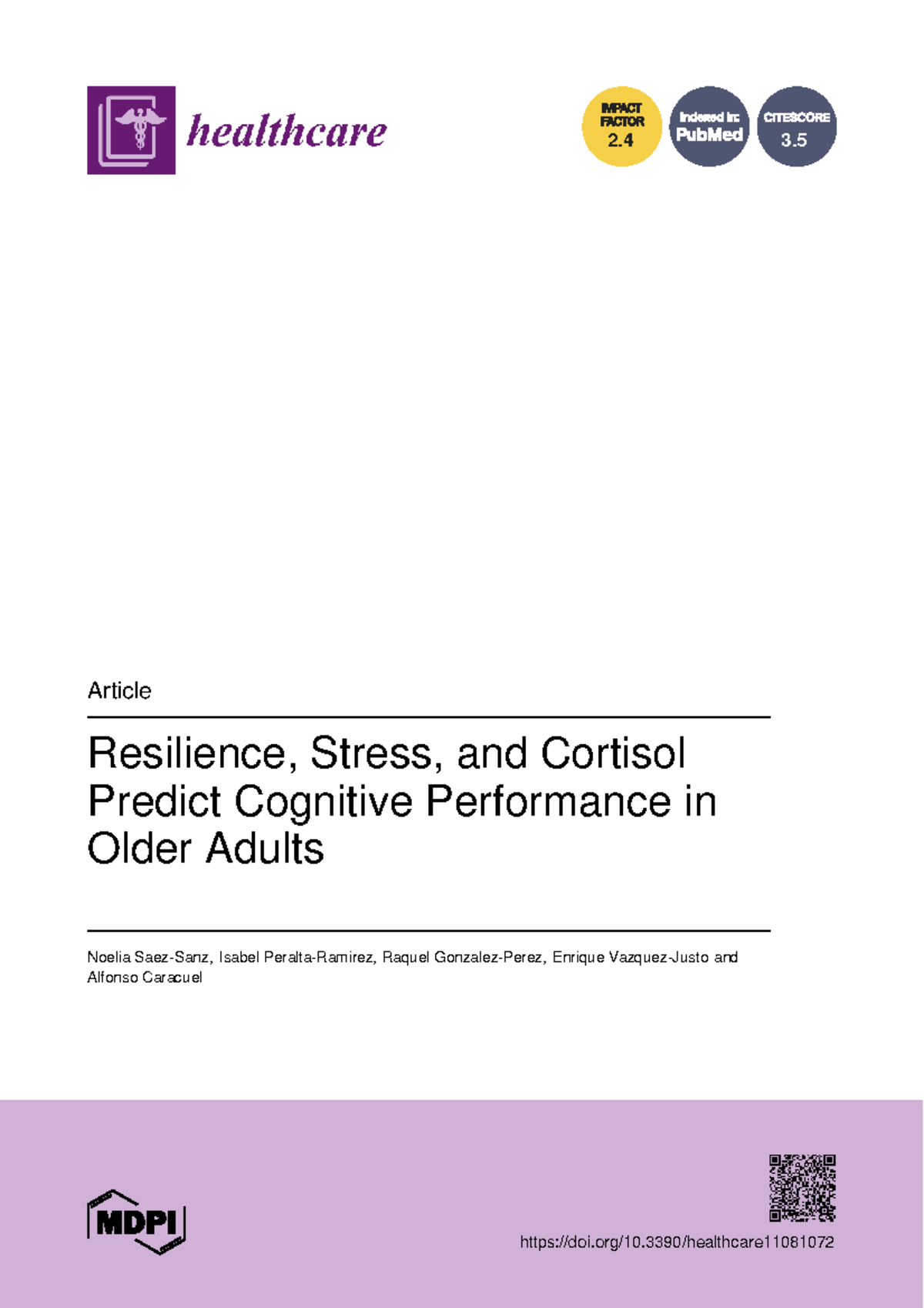 Resilience, Stress, and Cortisol: Cognitive Performance in Older Adults ...