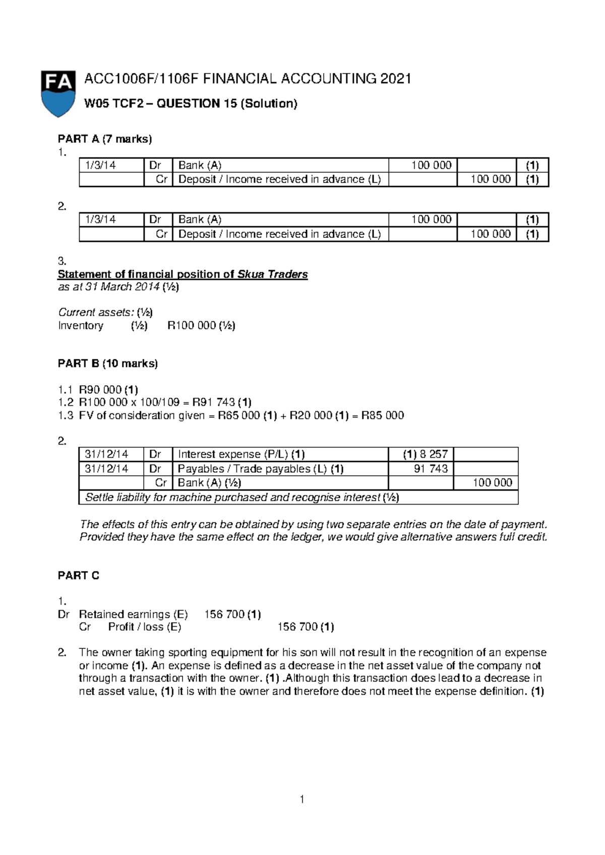 W05+TCF2+Question+15+ Solution - 1 ACC1006F/1106F FINANCIAL ACCOUNTING ...