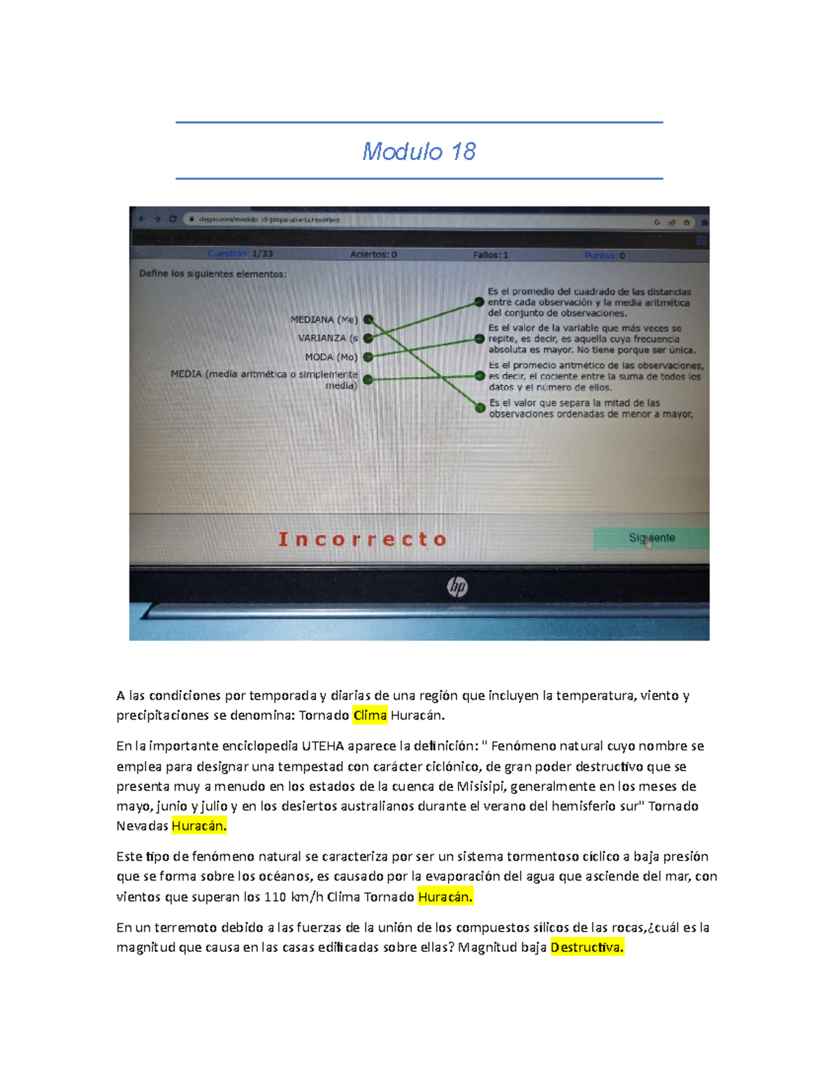 Modulo 18 P - Preparación para Exámenes de Estadística y Clima - Studocu