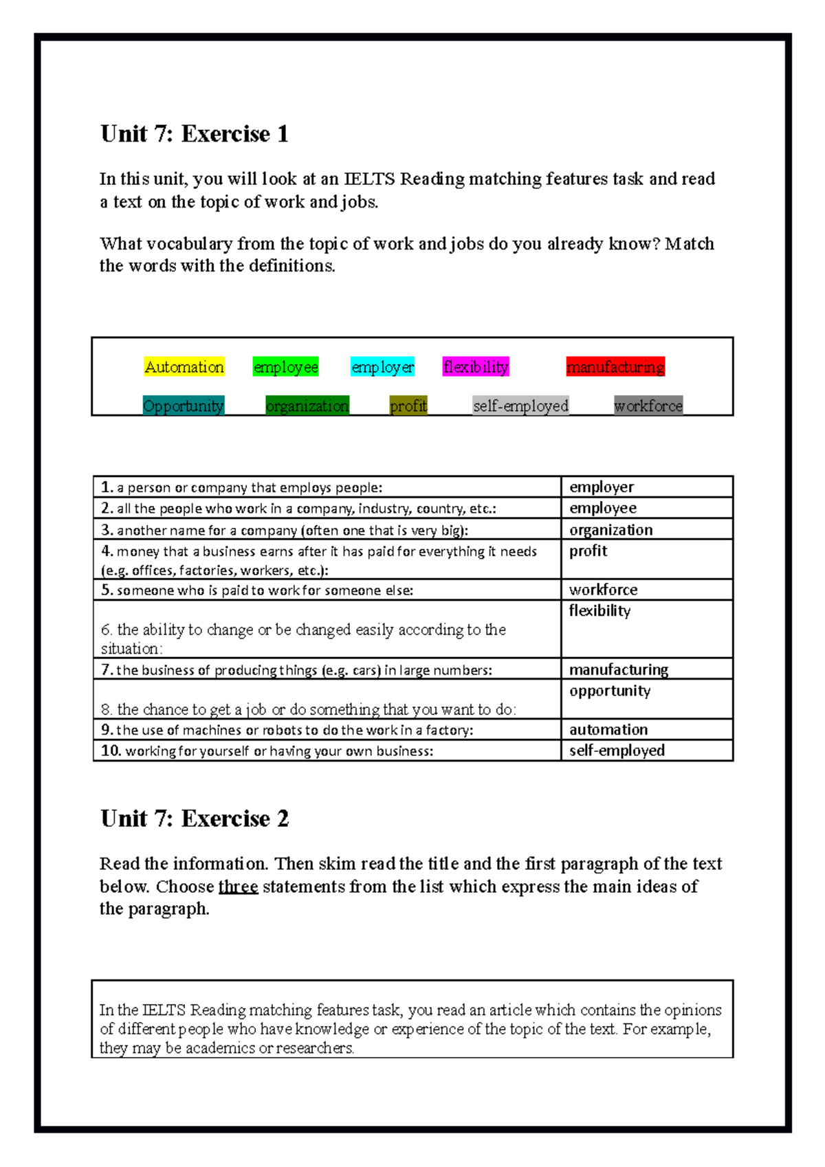Unit 7 - Reading - TATC lv6 - Unit 7: Exercise 1 In this unit, you will ...