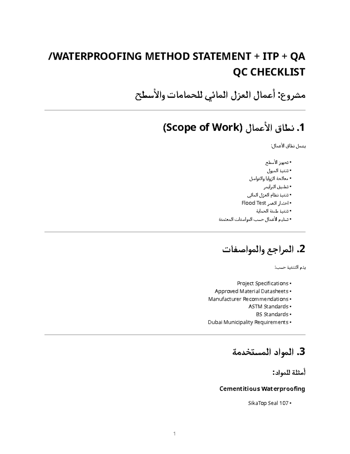 Waterproofing Method Statement ITP Checklist - UAE - Studocu
