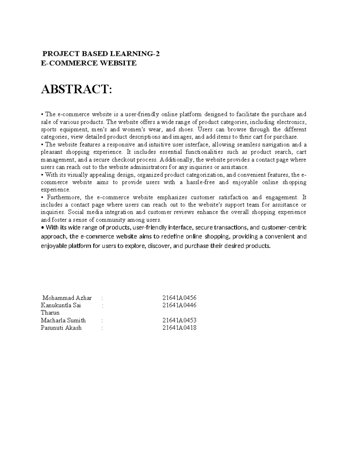 E-COMMERCE WEBSITE Mini Project Report - 21641A Team Findings - Studocu