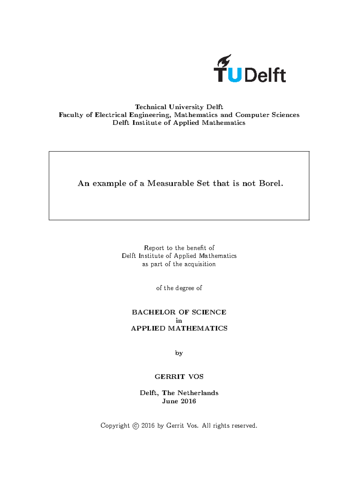 Measurable Sets: Non-Borel Example in Real Analysis (BSc AM) - Studeersnel