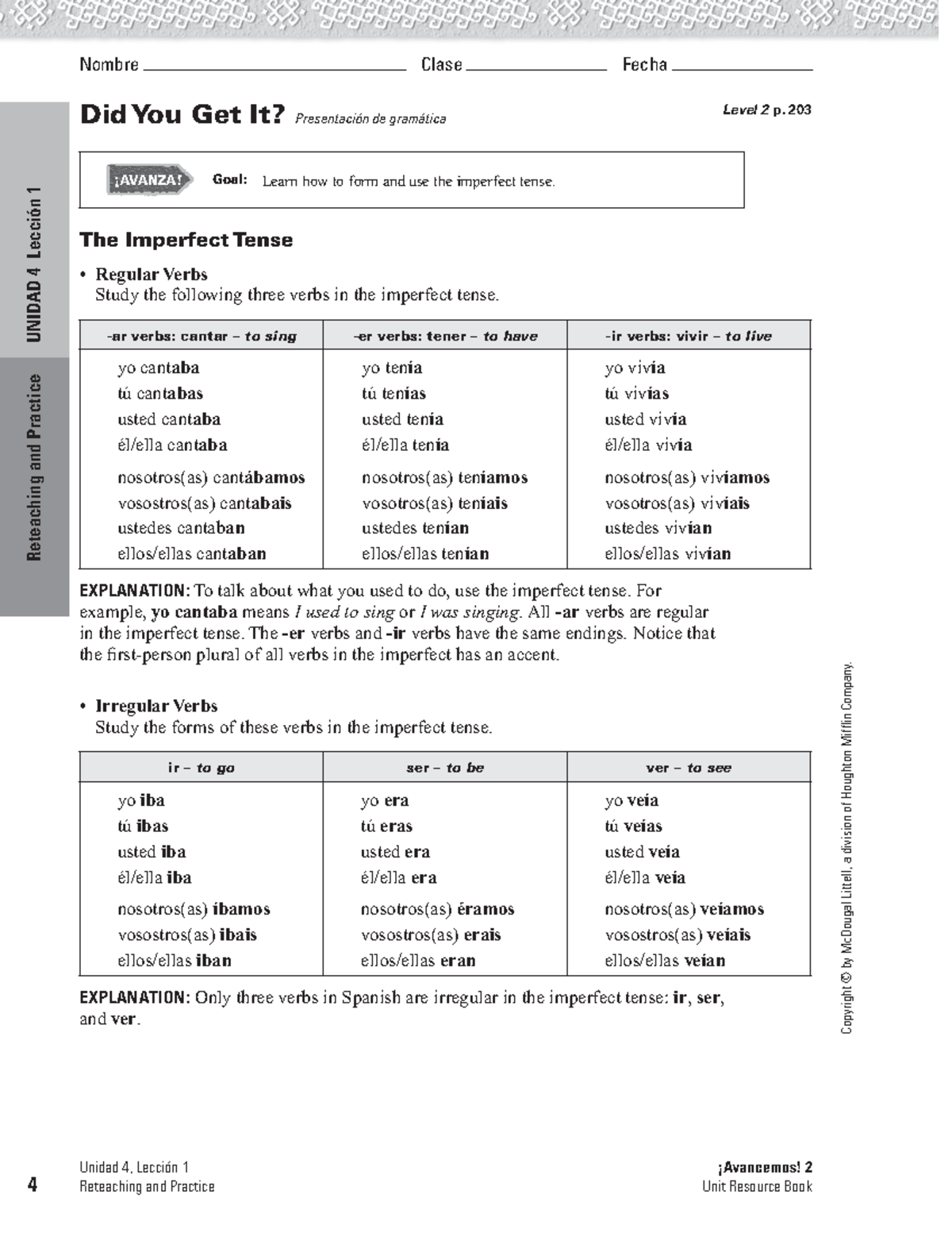 Av2 PA 4-1 Reteaching Imperfect Tense in Spanish Grammar - Studocu