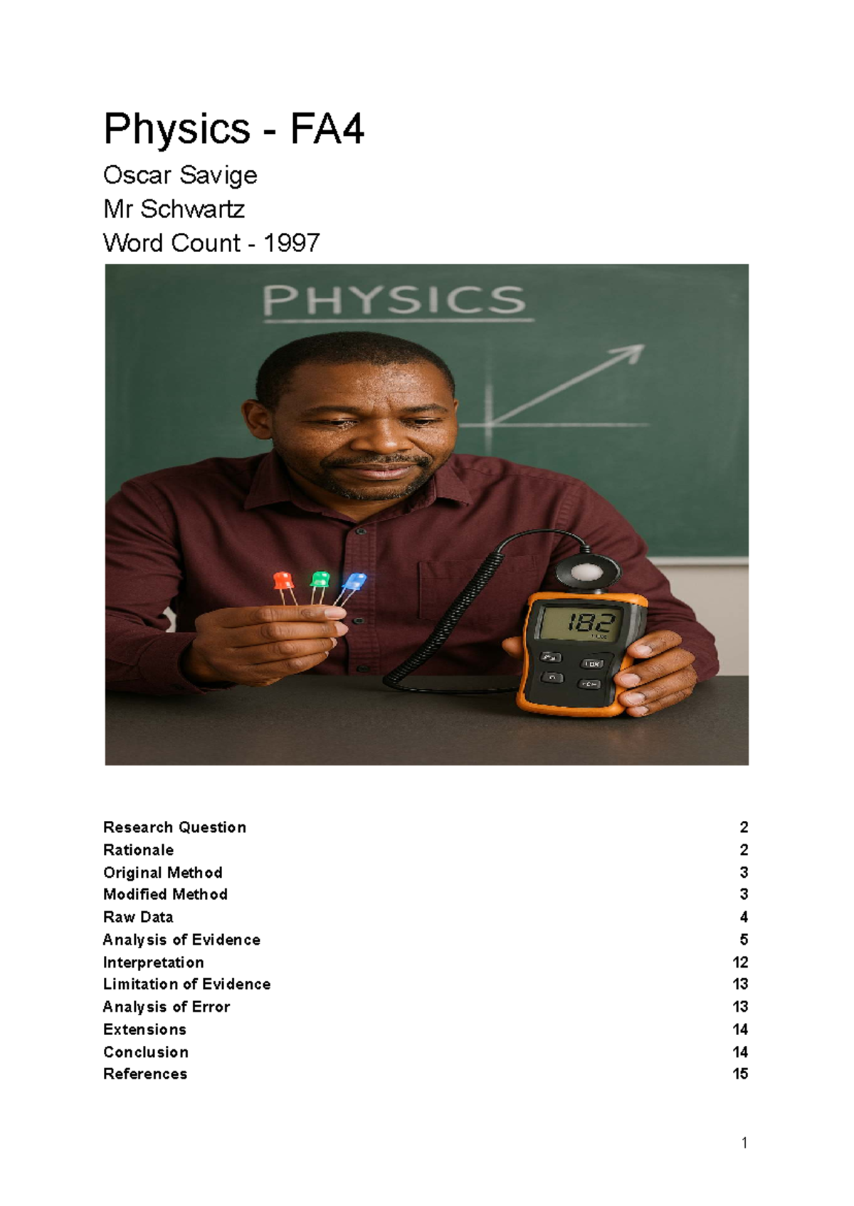 Physics FA4 Research on LED Light Intensity and Distance Analysis - Studocu