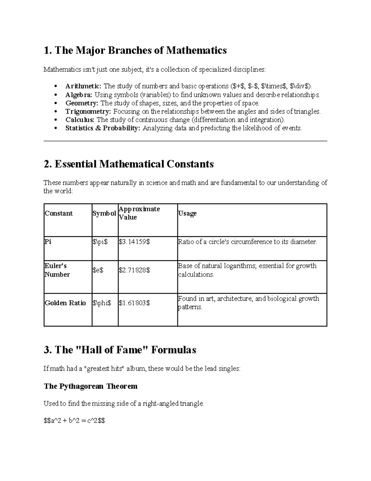 Mathematics - Major Branches and Essential Concepts - Studocu