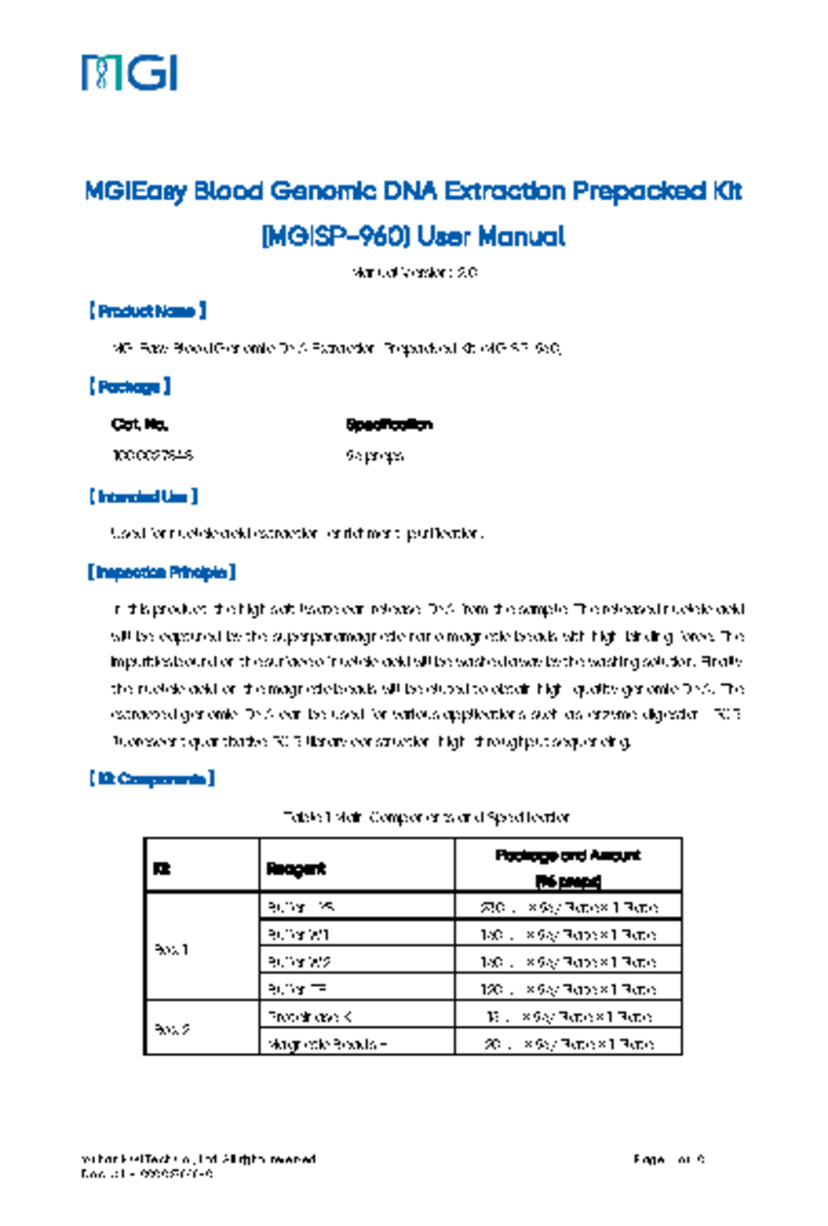 【User Manual】MGIEasy Blood Genomic DNA Extraction Kit (MGISP-960) - Studocu