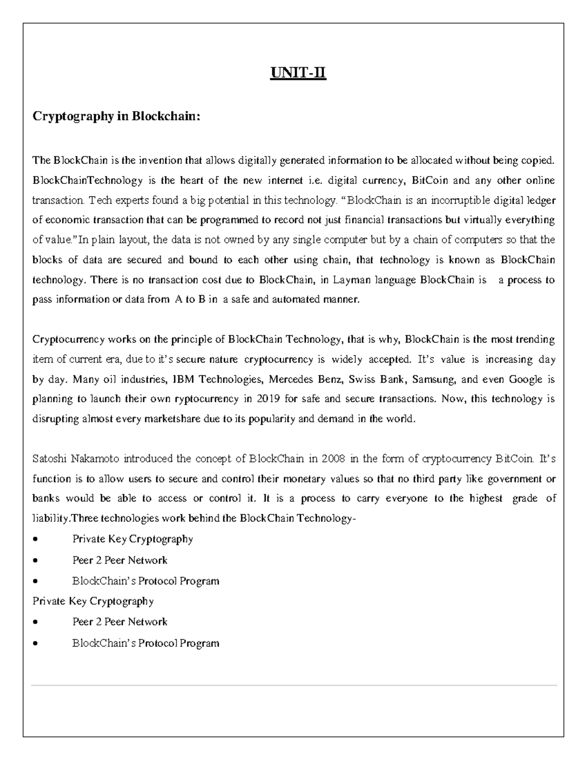 Blockchain Unit 2 Notes: Understanding Cryptography and Consensus ...