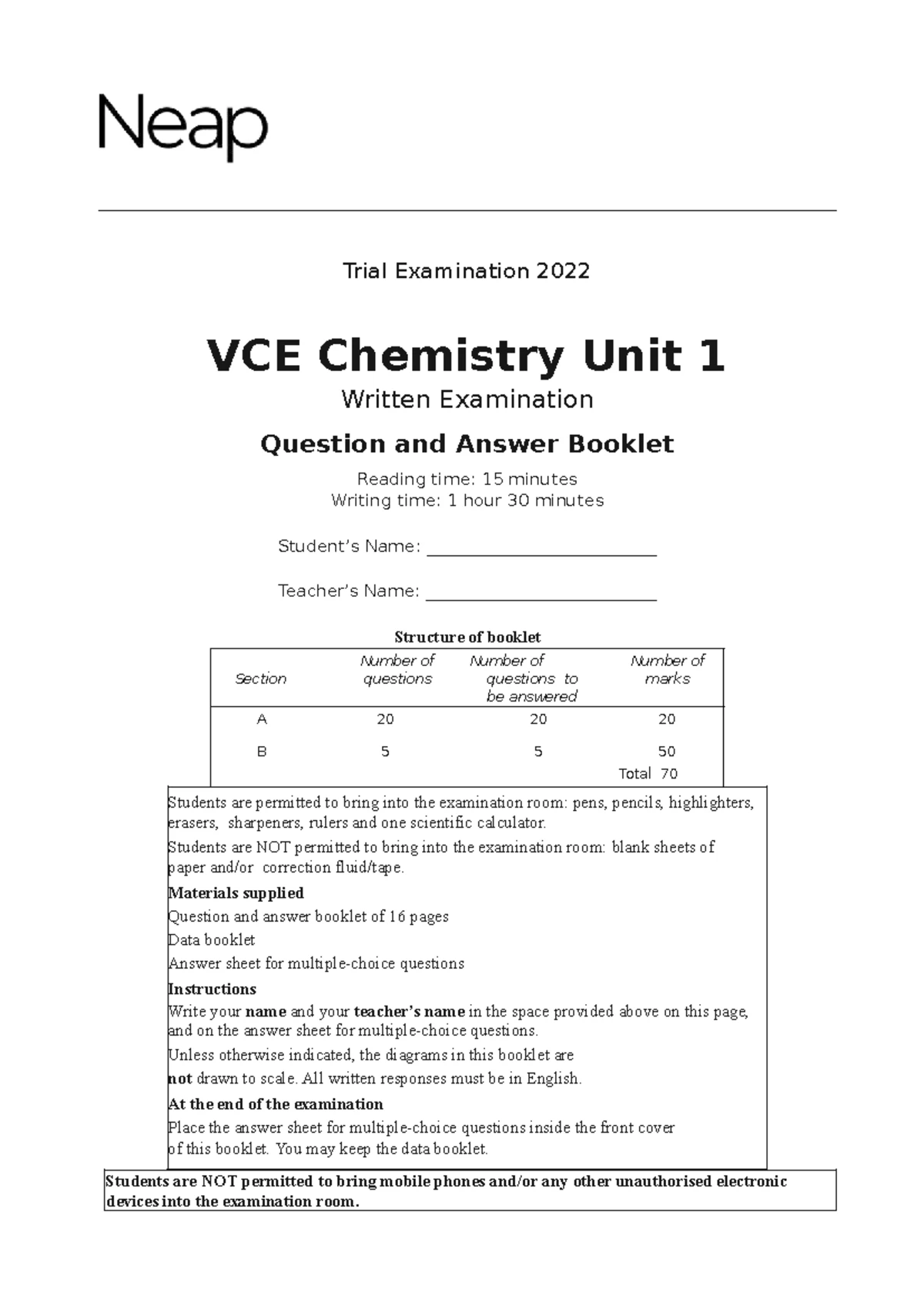 Comprehensive Chemistry Concepts Overview for VCE Unit 1 - Studocu
