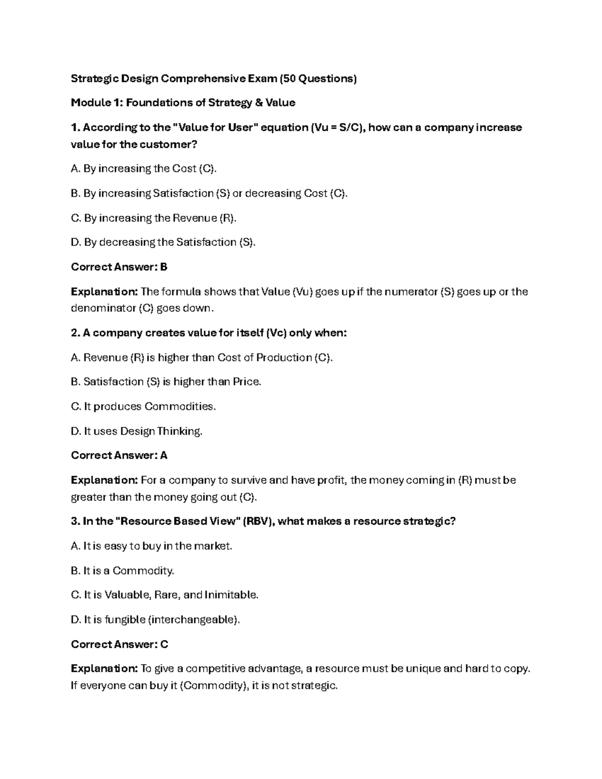 Strategic Design Comprehensive Exam (50 Questions) - Sample Questions ...