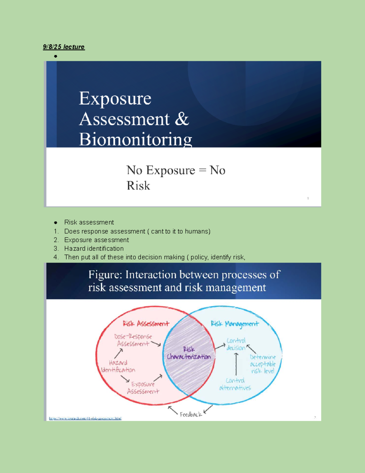 Environmental Science: Risk & Exposure Assessment Lecture Notes ...