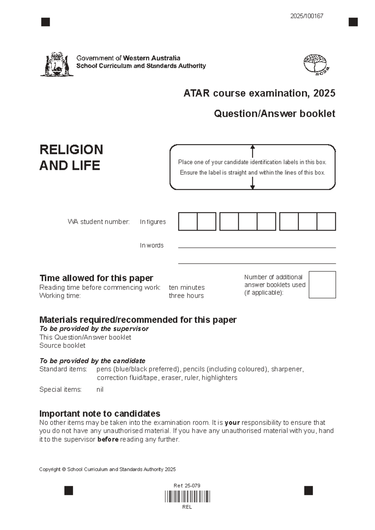 2025 REL Religion and Life Course Examination Booklet - Studocu