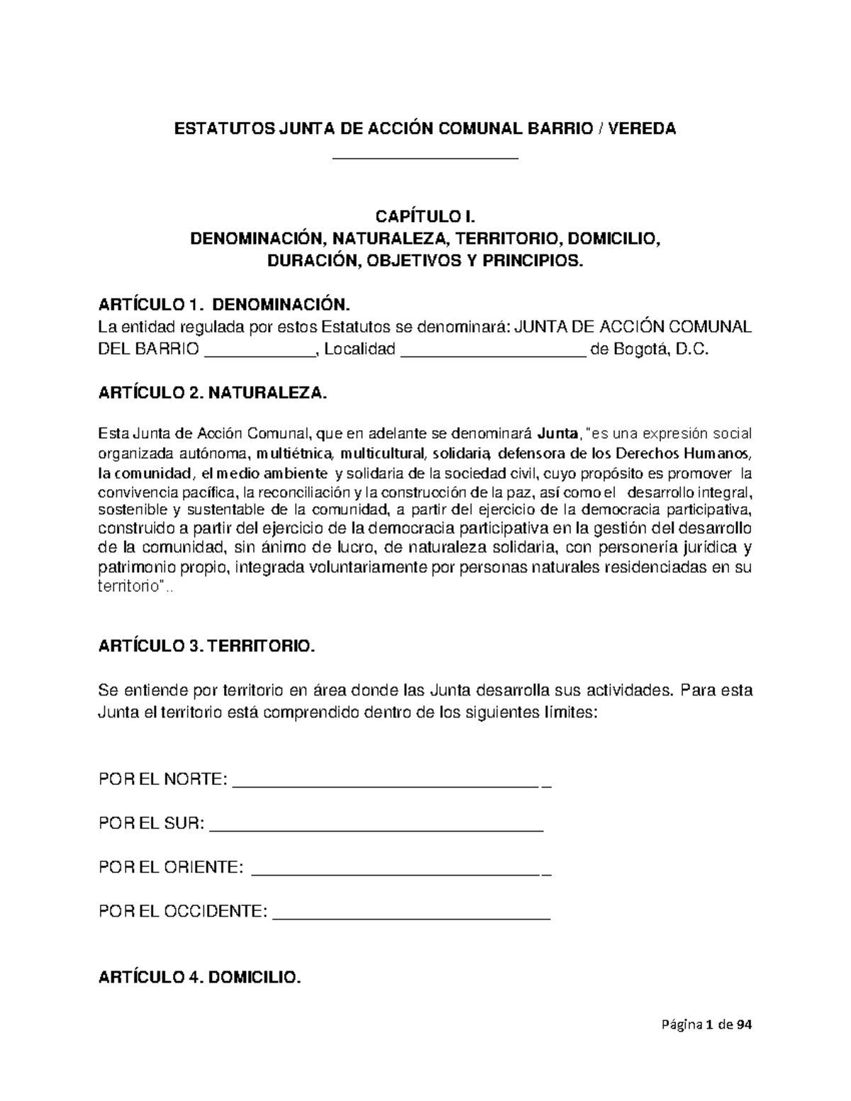 Modelo de Estatutos para la Junta de Acción Comunal - JAC 2022 - Document Preview