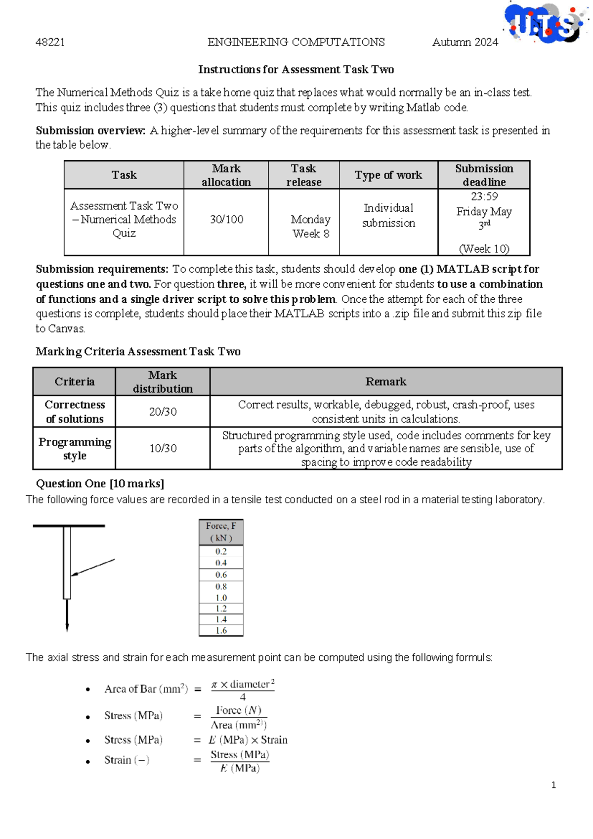48221 - Engineering Computations - Numerical Methods Quiz Instructions ...