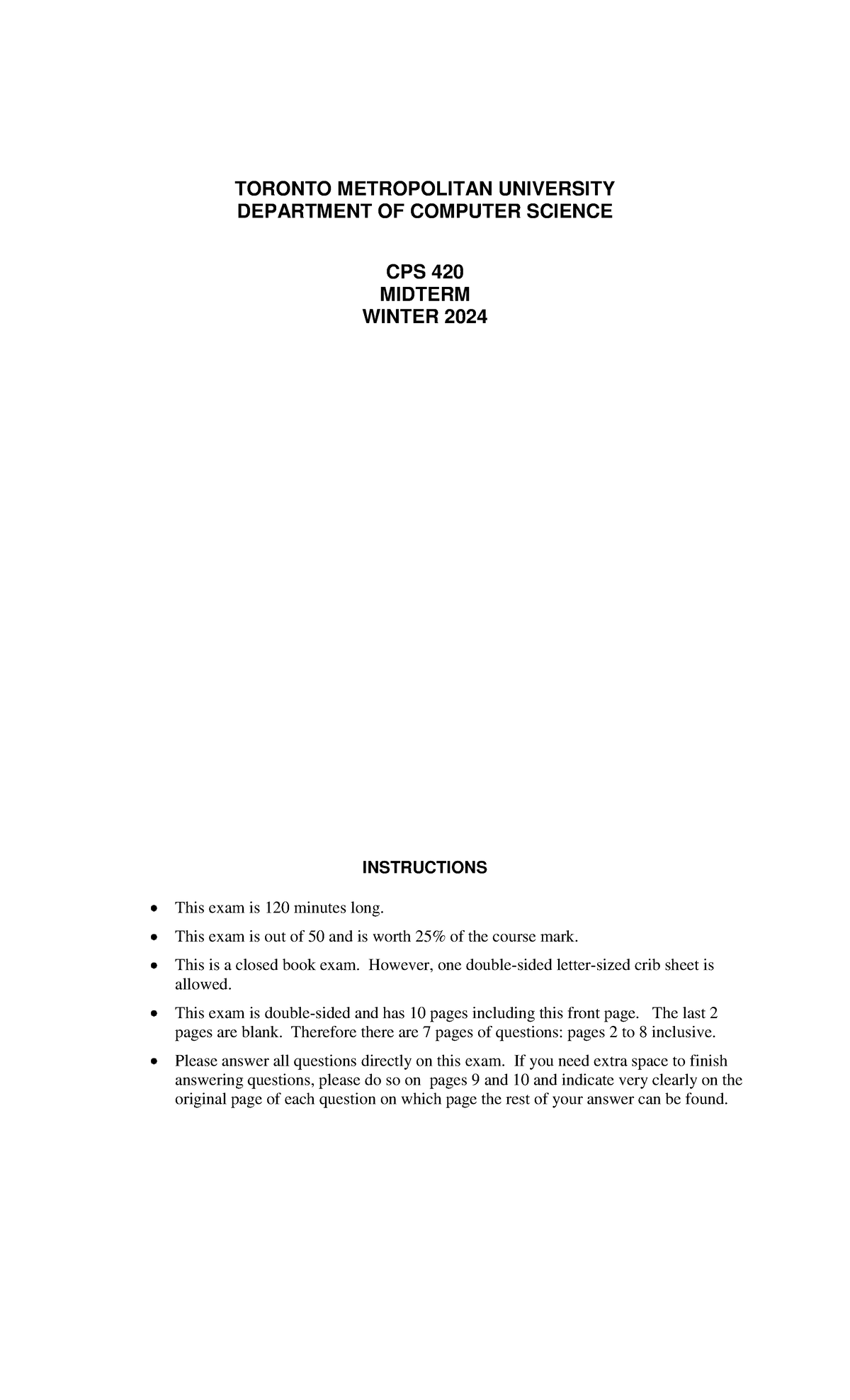 CPS 420 W2024 MIDTERM EXAMINATION PRACTICE GUIDE - Studocu