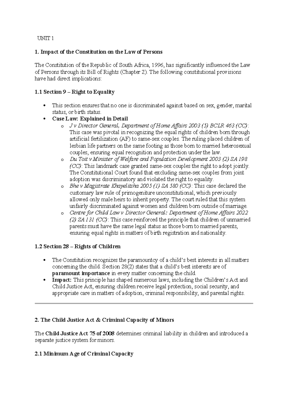 LOP UNIT 1-6: Impact of the Constitution on Law of Persons in South ...
