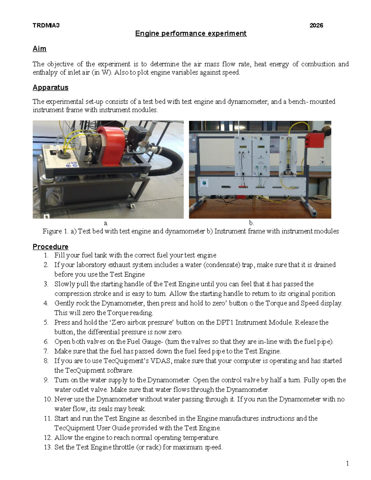 TRDMIA3 Engine Performance Experiment Report 2026 - Studocu