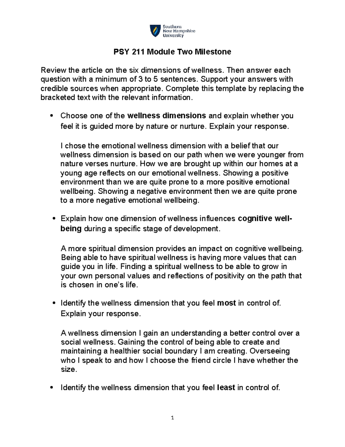 2-2 Module Two milestone assignment - PSY 211 Module Two Milestone ...