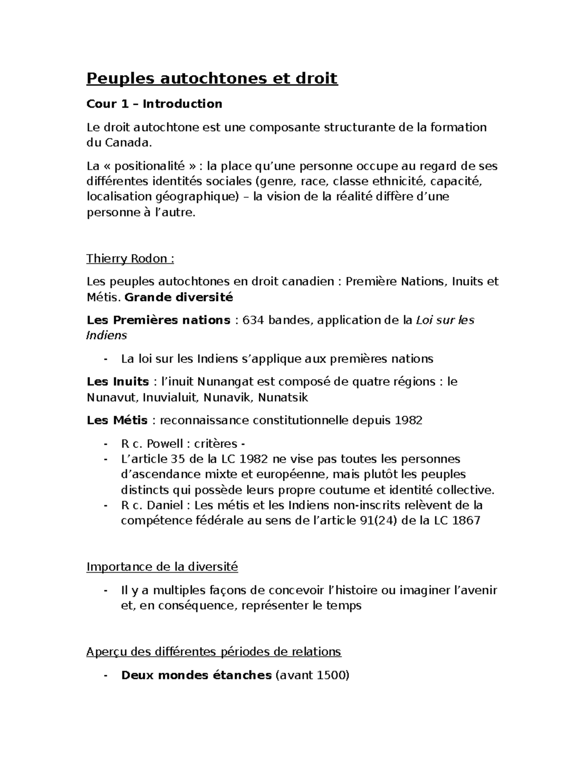 Peuples autochtones et droit au Canada : Analyse et enjeux (Cours 1 ...