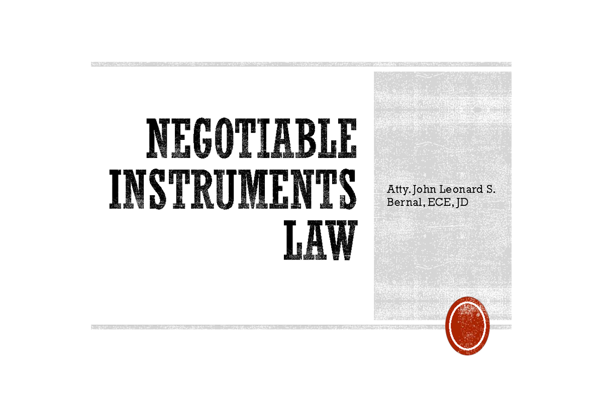 BACC 17 Negotiable Instruments Law: Understanding Negotiability - Studocu