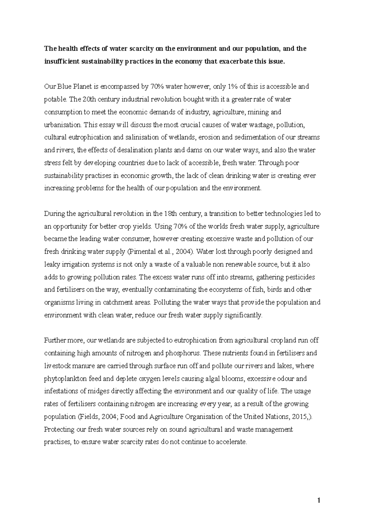 Env102Essay - Grade: D - The health effects of water scarcity on the ...