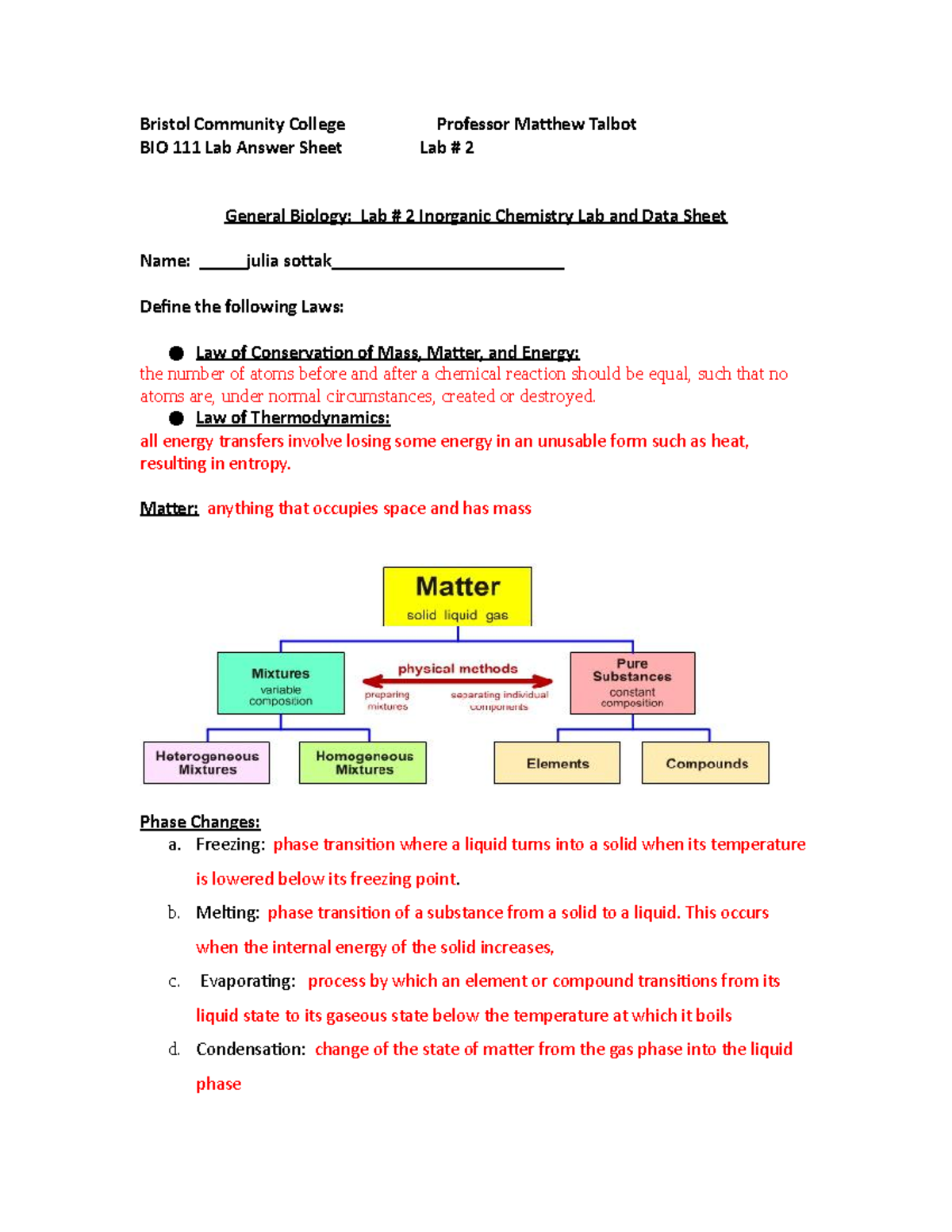 BIO 111 Lab #2: Inorganic Chemistry Concepts and Data Sheet - Studocu