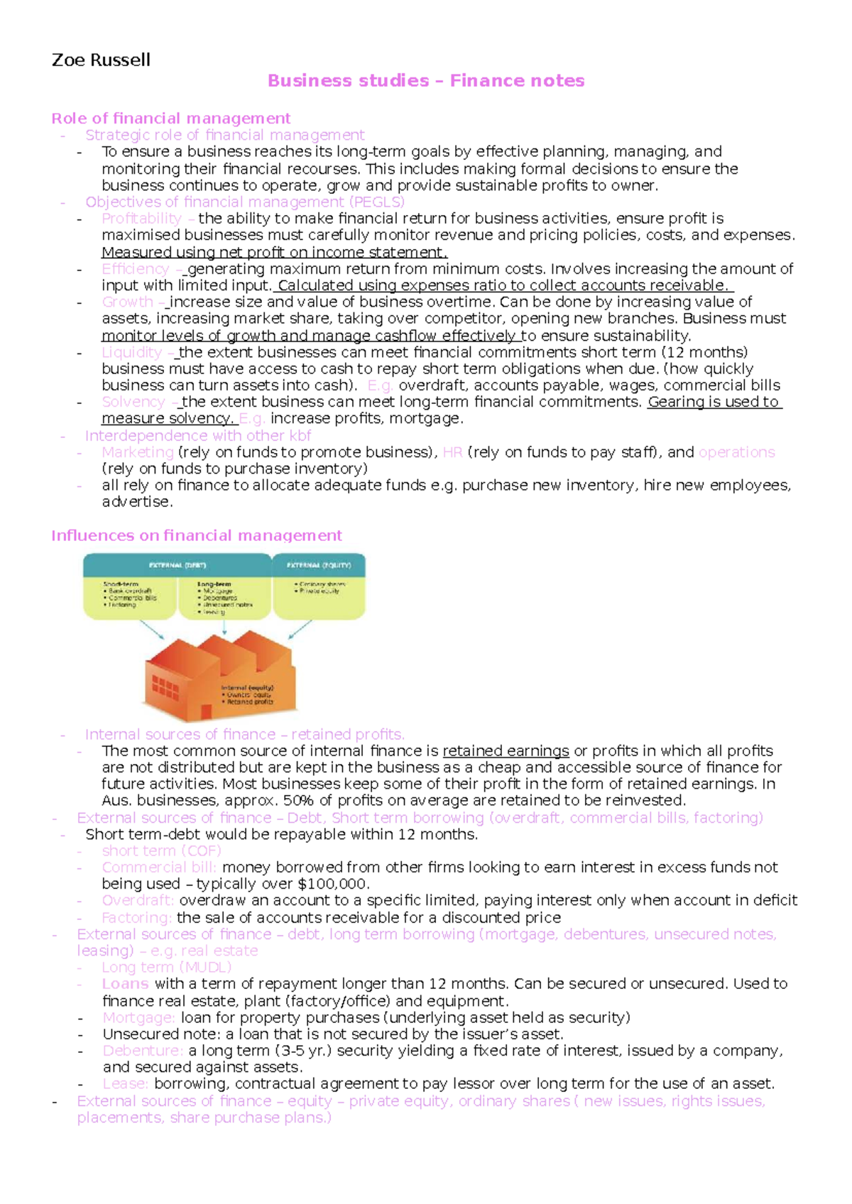 Zoe Russell BUS101 Finance Notes: Strategic Financial Management ...