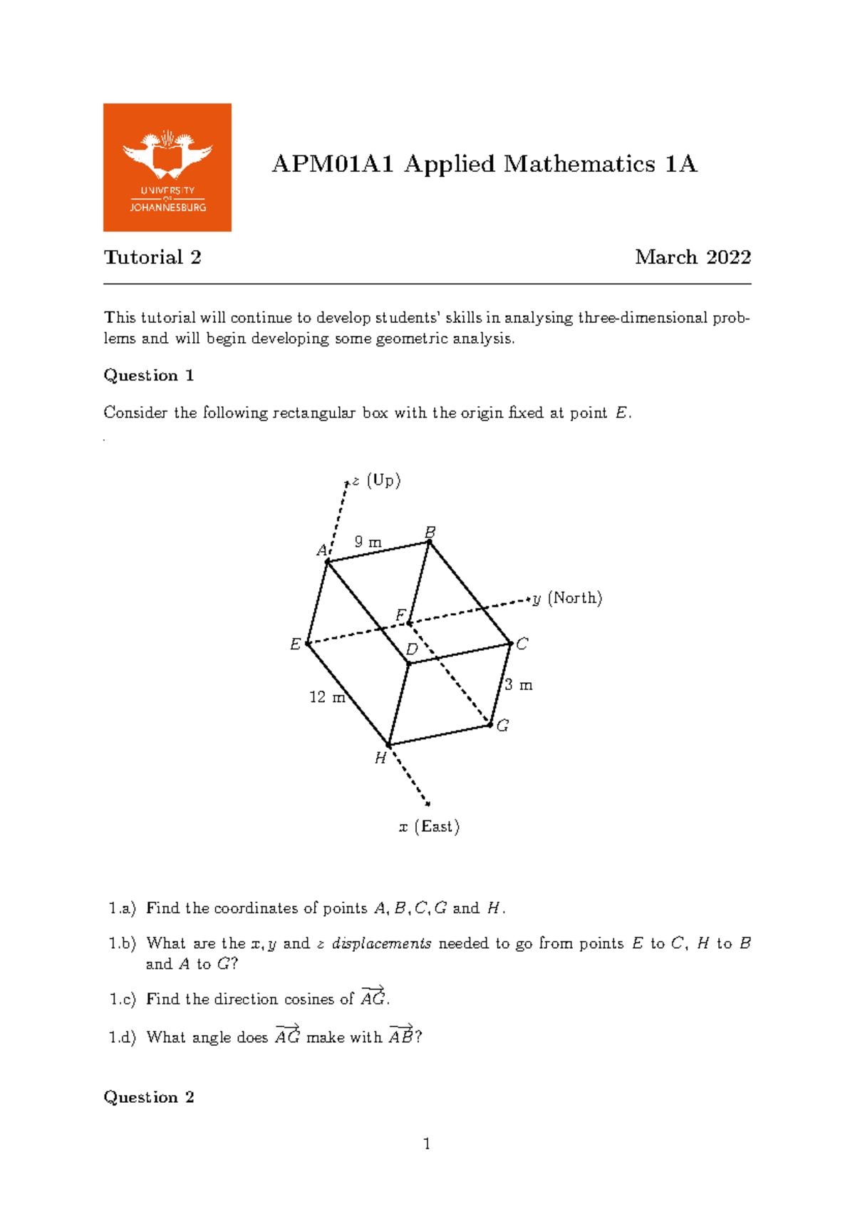 2022apm01a1 tut2 - practice - APM01A1 Applied Mathematics 1A Tutorial 2 ...