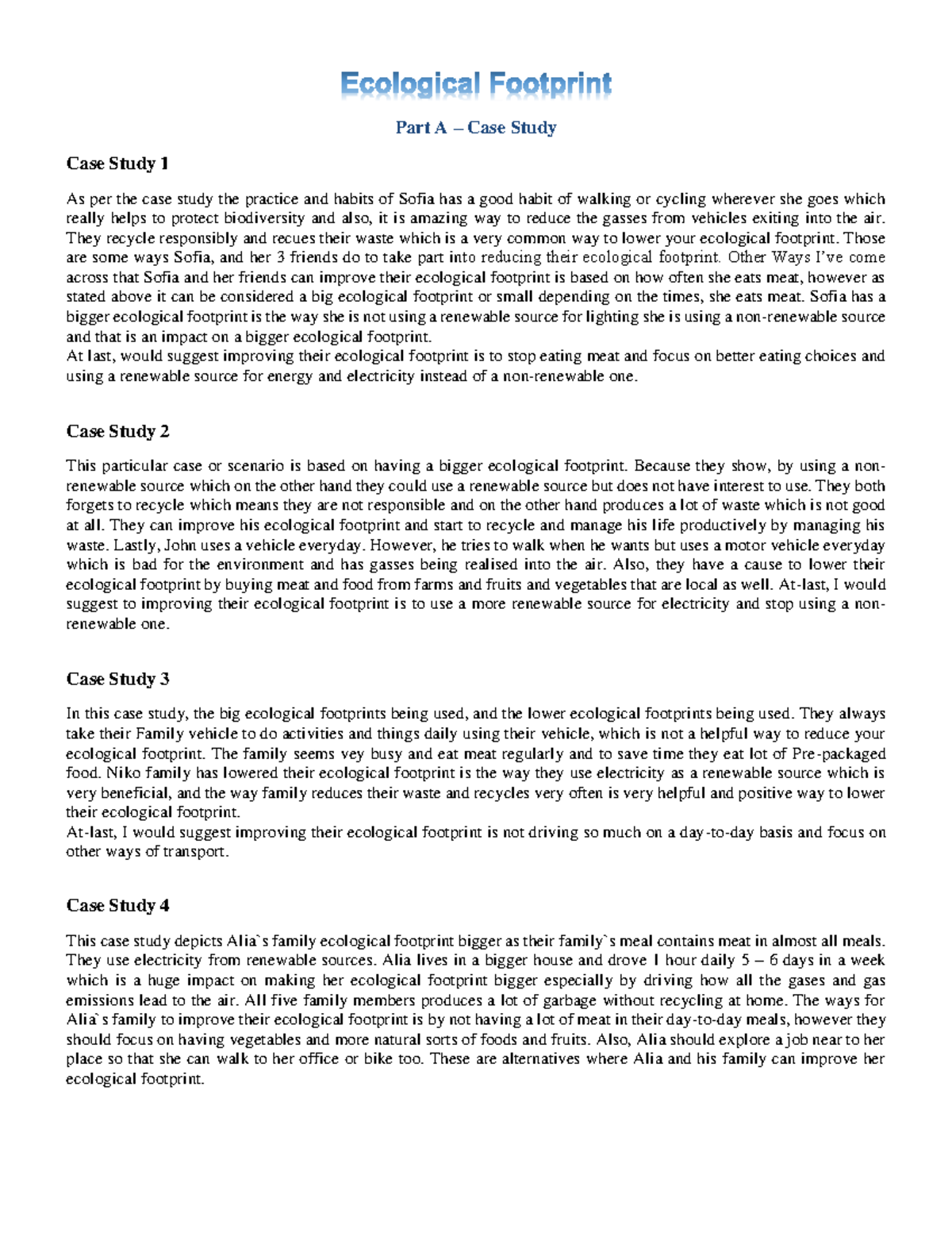 Assignment 3 - Case Studies on Ecological Footprint Analysis - Studocu