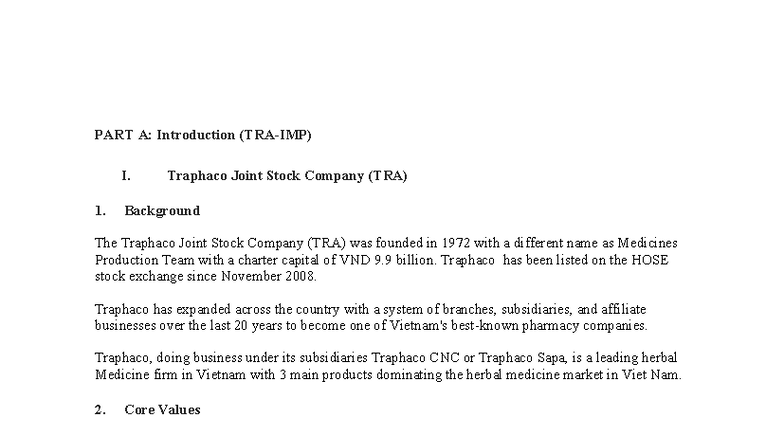 TRA & IMP: Financial Analysis and Competitor Overview Report - Studocu