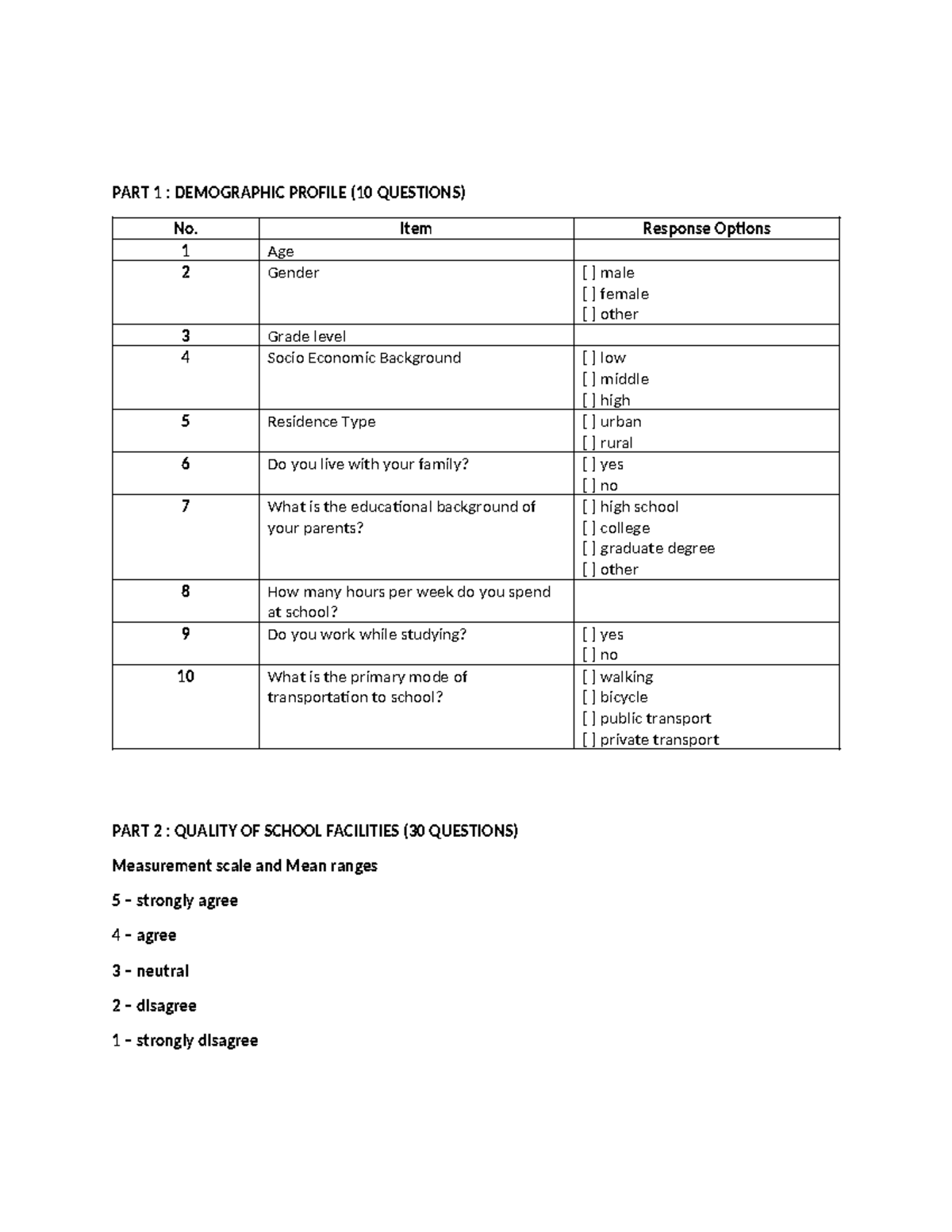 RQ 2 - unedited questionaries - PART 1 : DEMOGRAPHIC PROFILE (10 ...