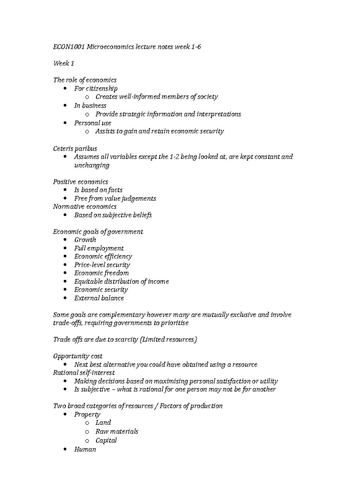 Econ1001 Microeconomics Lecture Notes Week 1 - 6 - ECON1001 ...