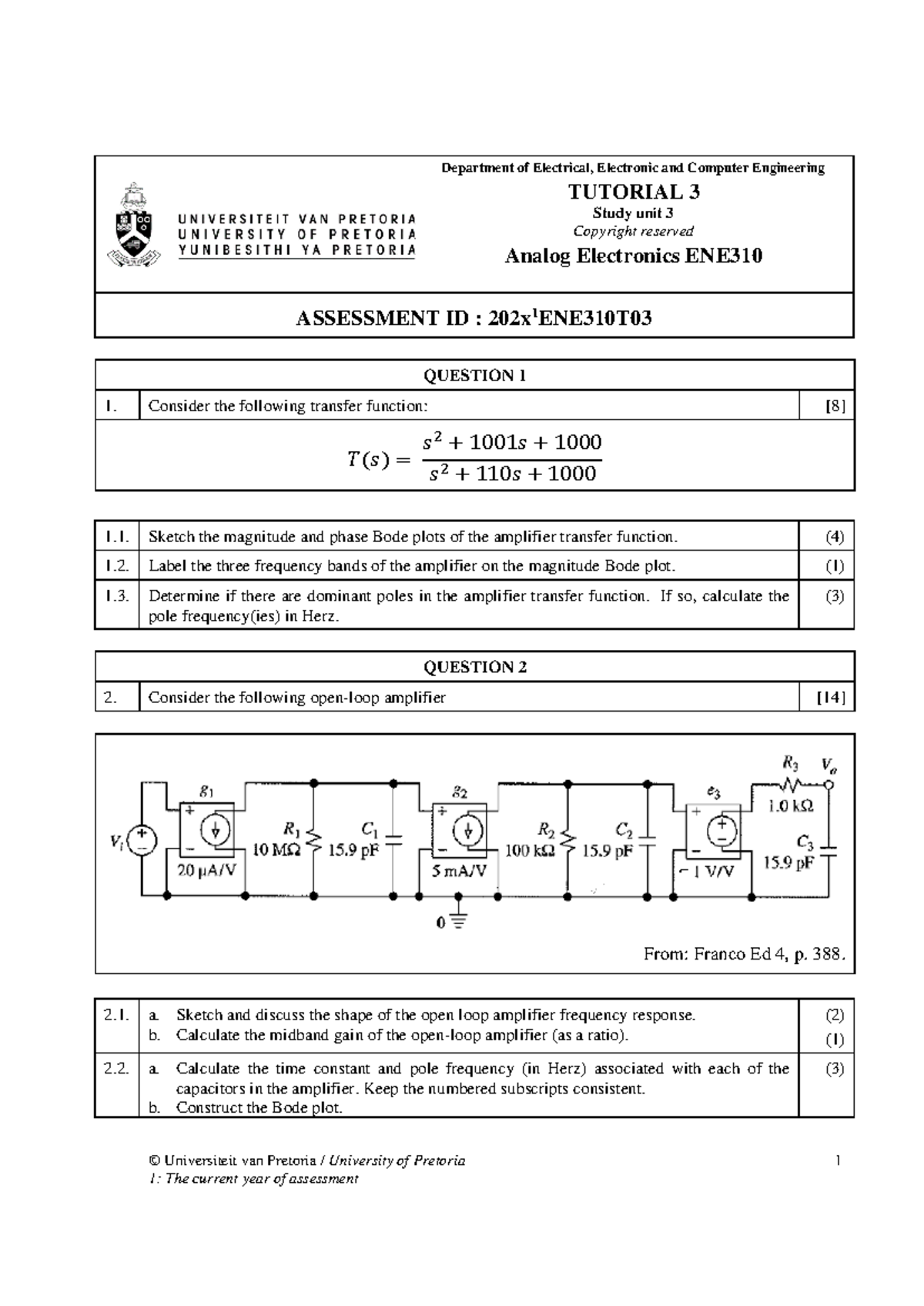 ENE310T - Tutorial 3: Analog Electronics Study Unit Analysis - Studocu