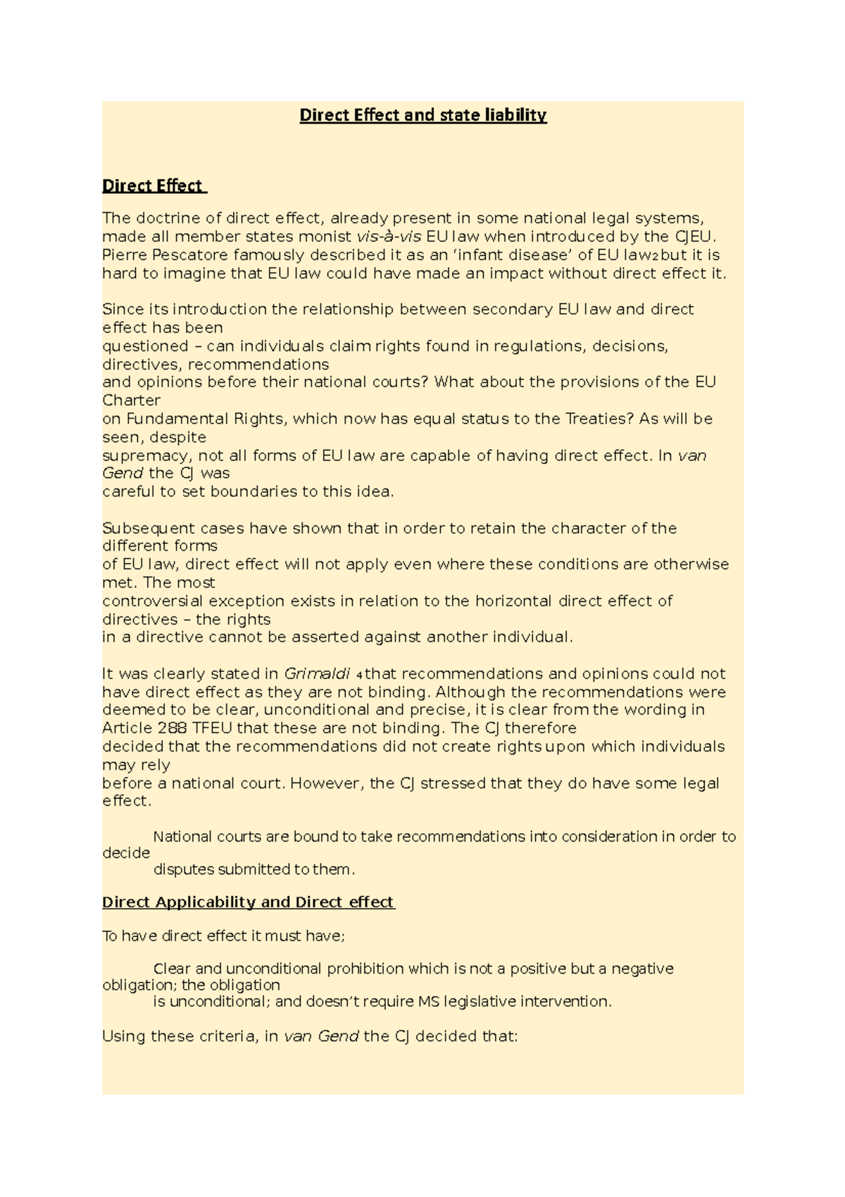 Direct Effect & State Liability: Understanding EU Law Principles - Studocu