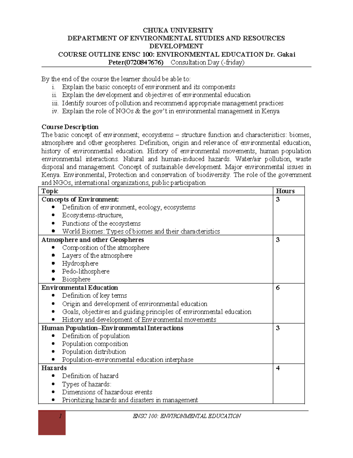 ENSC 100: Environmental Education Course Outline and Notes - Sept 2025 ...