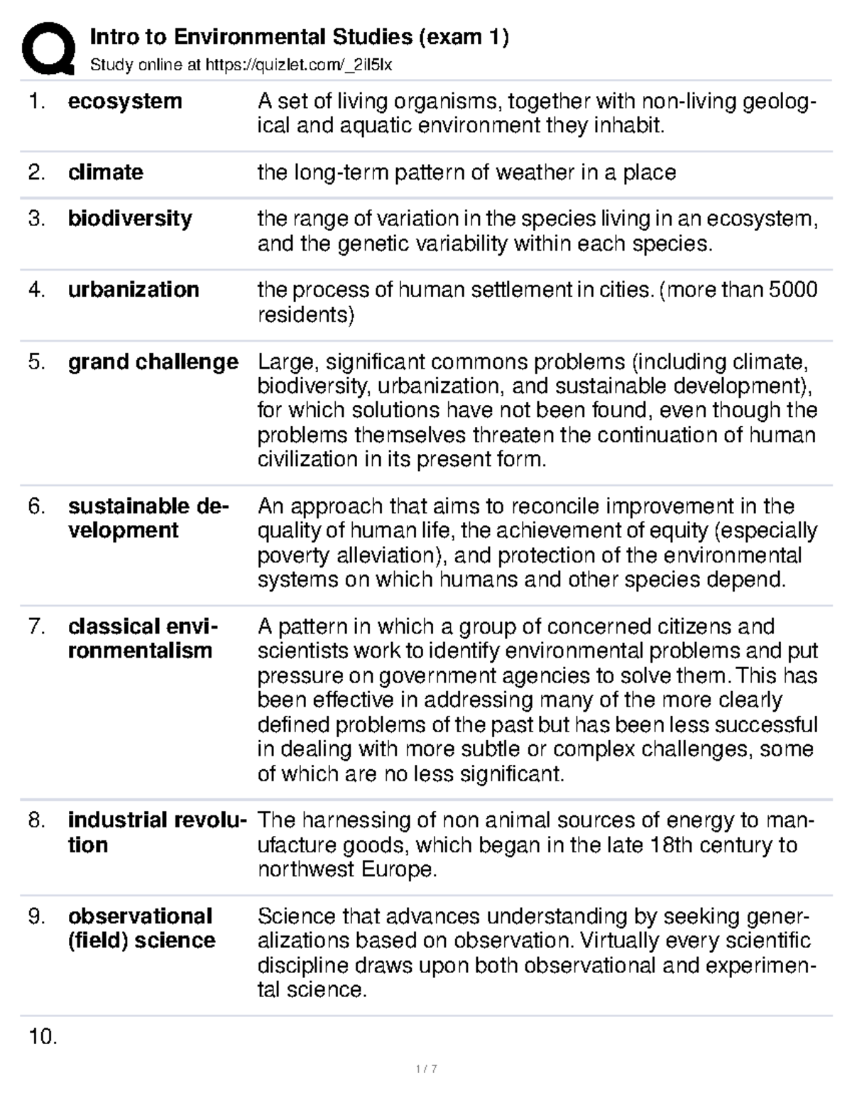 ENV 101 Exam 1: Key Concepts in Environmental Science - Studocu