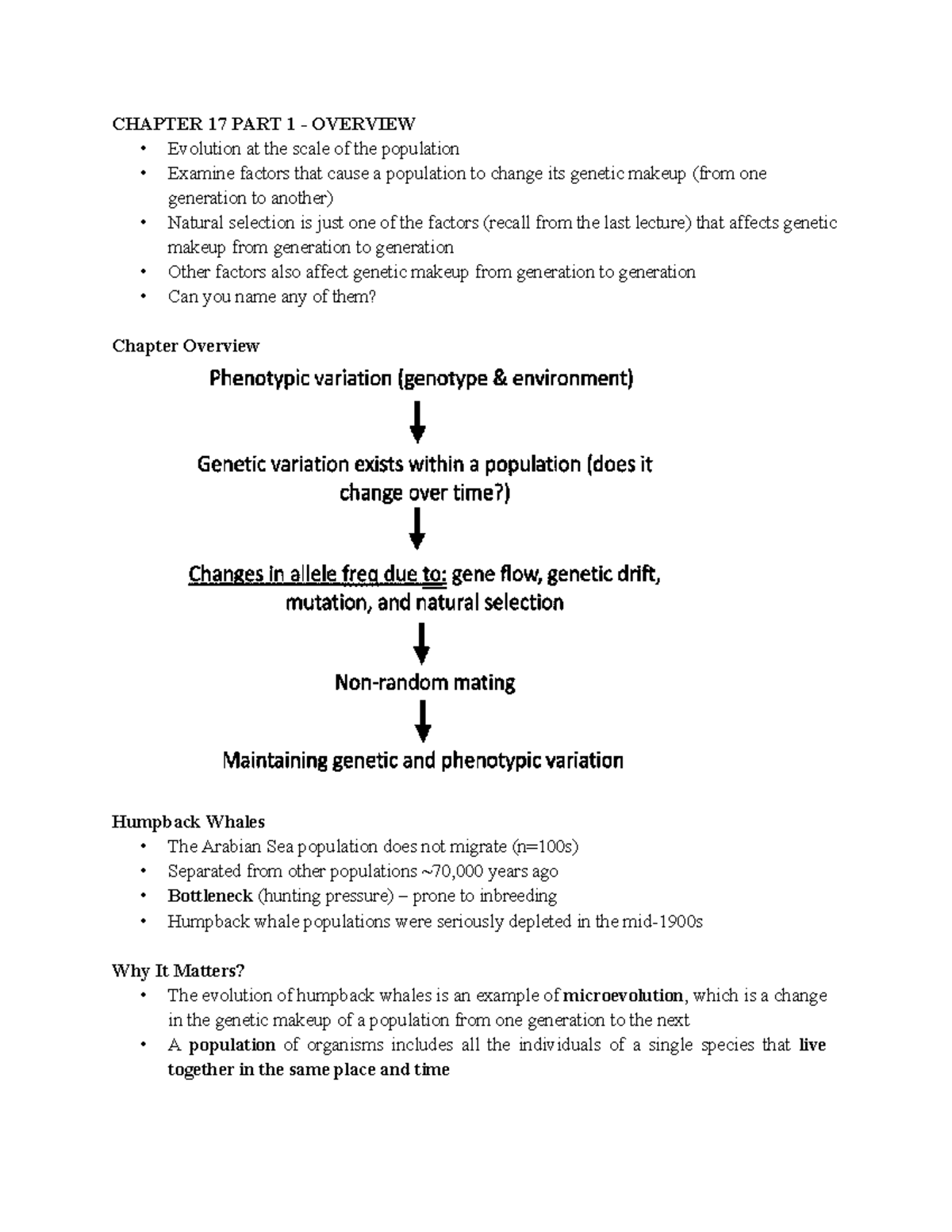 BIOL 1111 - Chapter 17 Part 1: Overview of Population Evolution - Studocu