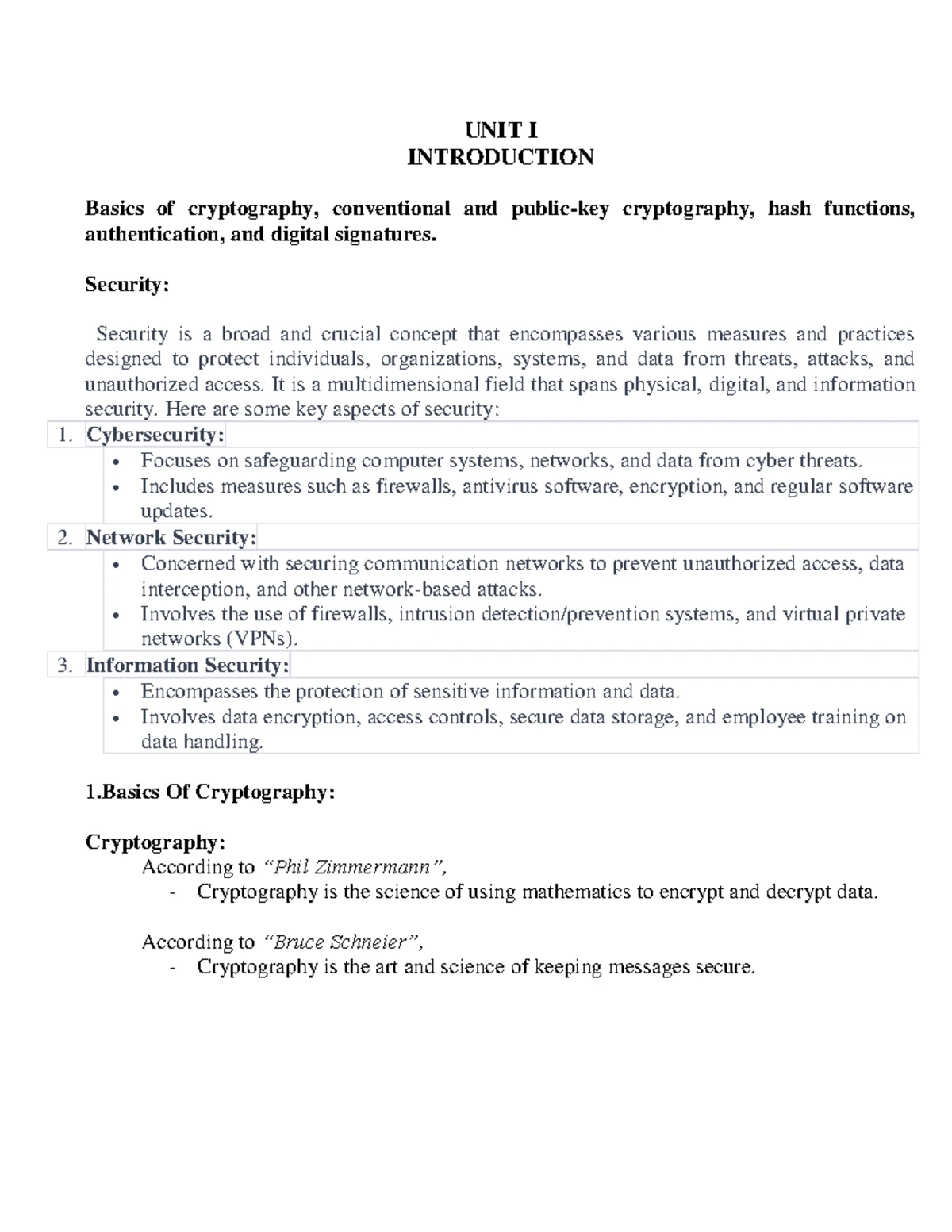 Network Security UNIT 1: Introduction to Cryptography and Key Concepts ...